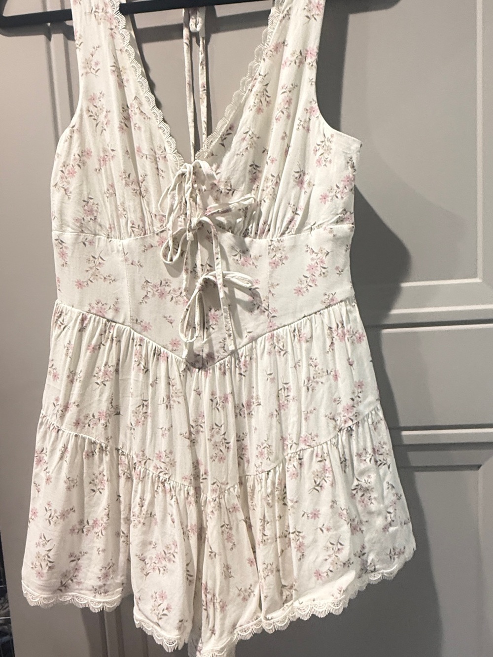 NEW Trixxi Cream Floral Lace Romper with Pink Accents